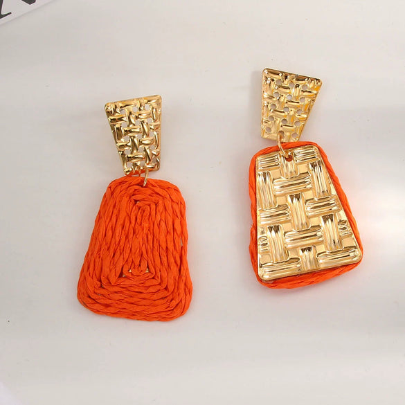 Alloy Geometric Quadrilateral Braided Women's Earrings Electroplated Bohemian Vacation Style