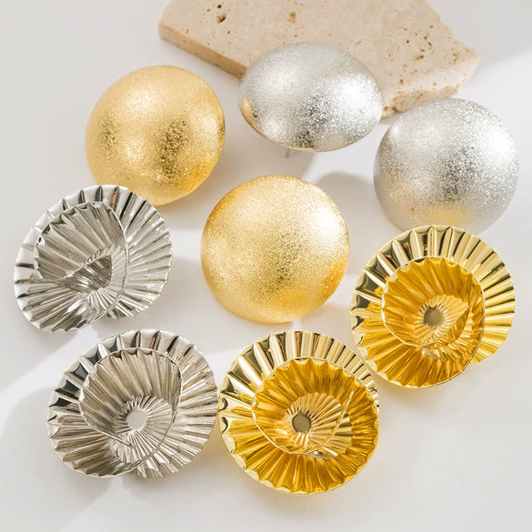 Alloy Geometric Retro Exaggerated Irregular Round Oval Stud Earrings Electroplated For Women