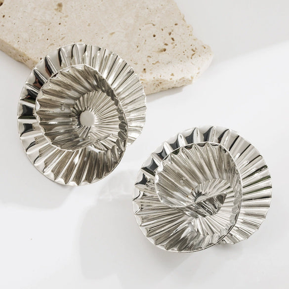 Alloy Geometric Retro Exaggerated Irregular Round Oval Stud Earrings Electroplated For Women