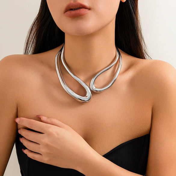 Alloy Geometric Retro Hollow Irregular Spring Collar Choker Necklace For Women
