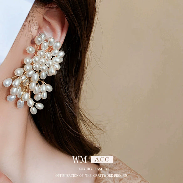 Alloy Geometric Retro Natural Pearl Tassel Earrings With Electroplating For Women