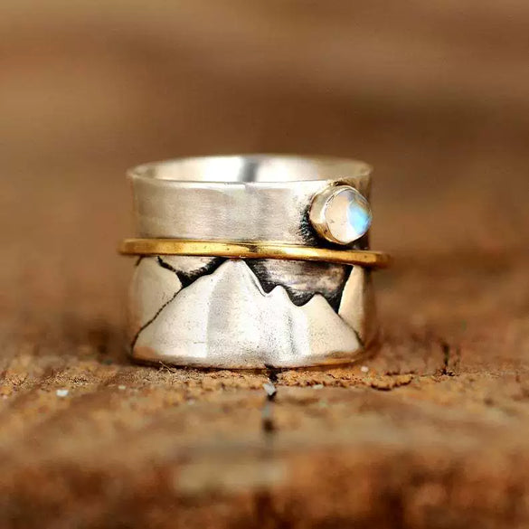 Alloy Geometric Retro Ring With Moonstone For Women