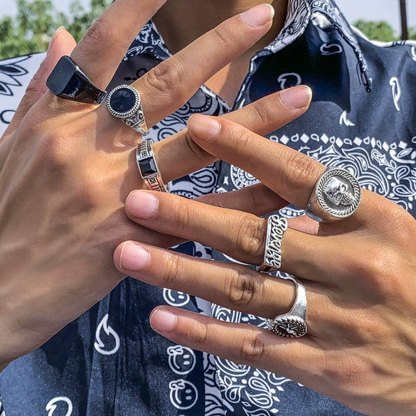 Alloy Geometric Retro Set Of Rings For Men With Electroplating