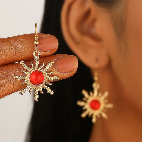 Alloy Geometric Retro Sun Crystal Cluster Electroplated Earrings For Unisex Bohemian Punk Style