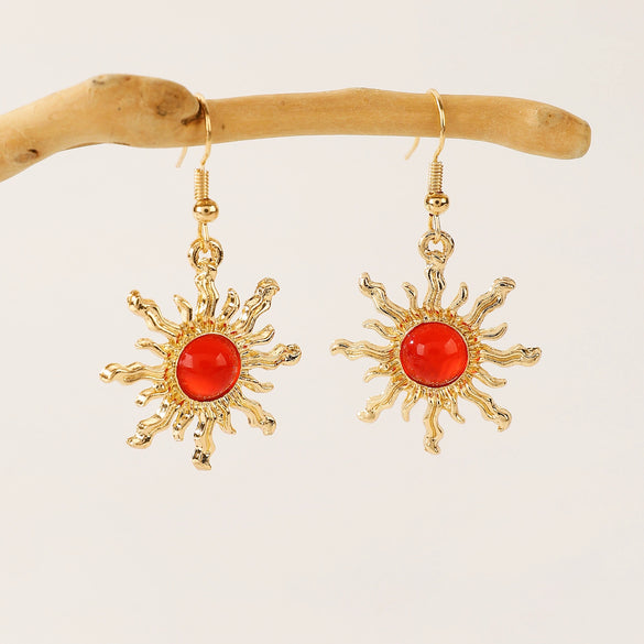 Alloy Geometric Retro Sun Crystal Cluster Electroplated Earrings For Unisex Bohemian Punk Style