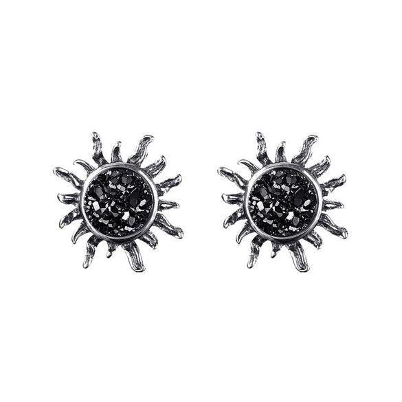 Alloy Geometric Retro Sun Crystal Cluster Electroplated Earrings For Unisex Bohemian Punk Style
