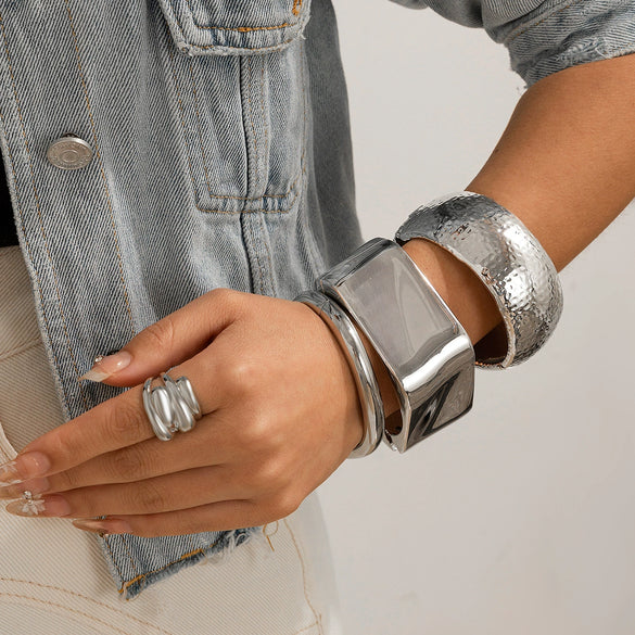 Alloy Geometric Rhombus Exaggerated Style Electroplated Bracelet And Ring Jewelry