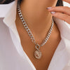 Alloy Geometric Round Pendant Women's Niche Hiphop Necklace With Electroplating And Cross Chain