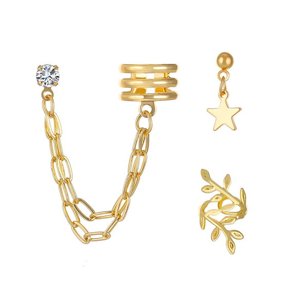 Alloy Geometric Round Star Long Chain Electroplated Women's Ear Clip Earrings