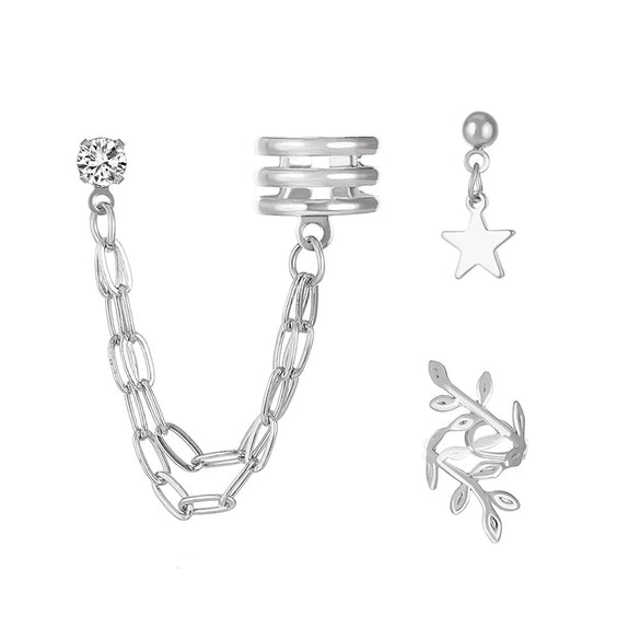 Alloy Geometric Round Star Long Chain Electroplated Women's Ear Clip Earrings