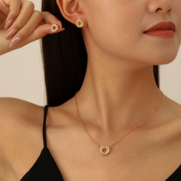 Alloy Geometric Simple Style Earrings And Necklace Set With Circle Pendant And Regular Chain Electroplated For Women