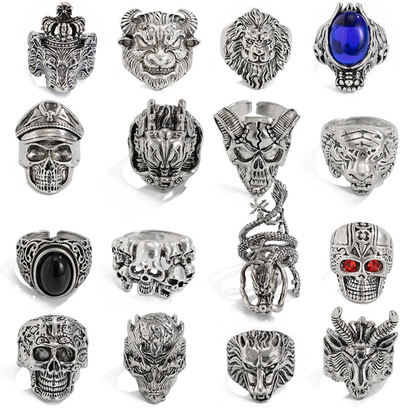 Alloy Geometric Skull Ghost Head Gem Men's Ring With Electroplating Retro Punk Style