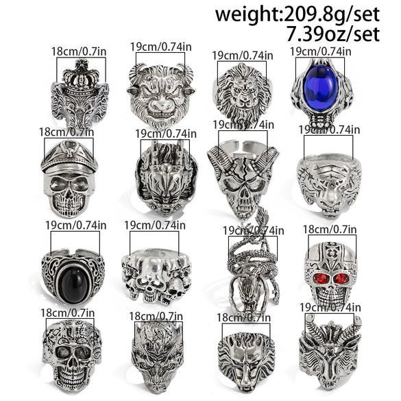 Alloy Geometric Skull Ghost Head Gem Men's Ring With Electroplating Retro Punk Style