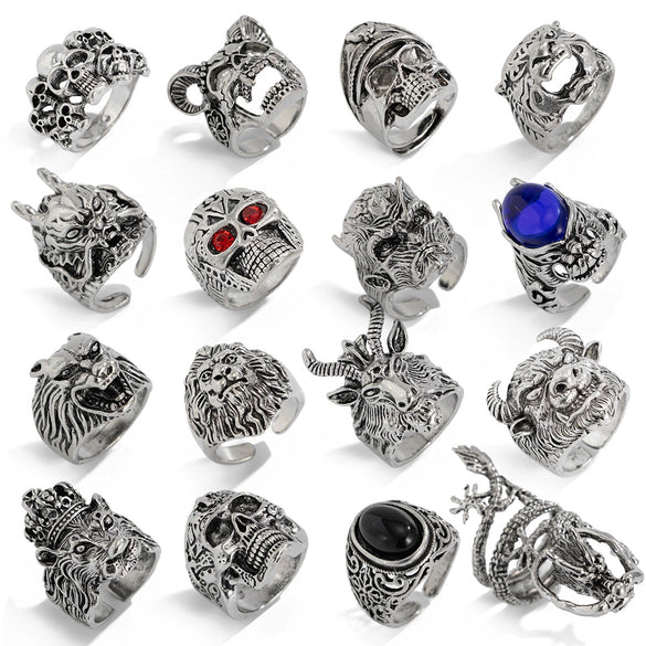 Alloy Geometric Skull Ghost Head Gem Men's Ring With Electroplating Retro Punk Style