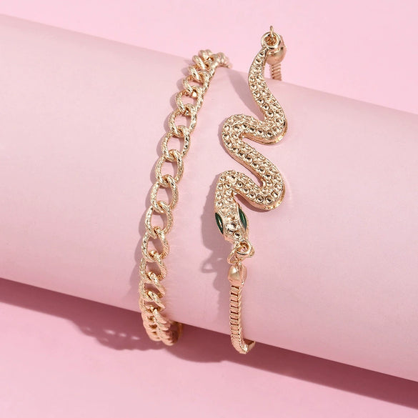 Alloy Geometric Snakeshaped Chain Bracelet For Women Retro Style