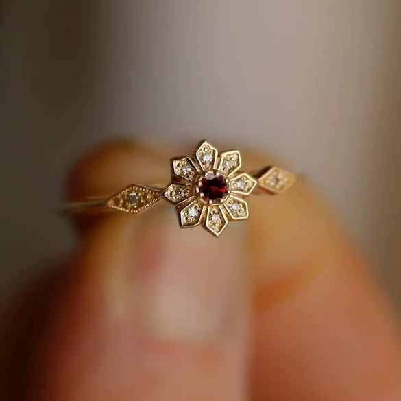 Alloy Geometric Snowflake And Sunflower Women's Ring With Electroplating Simple Fashion Ins Style