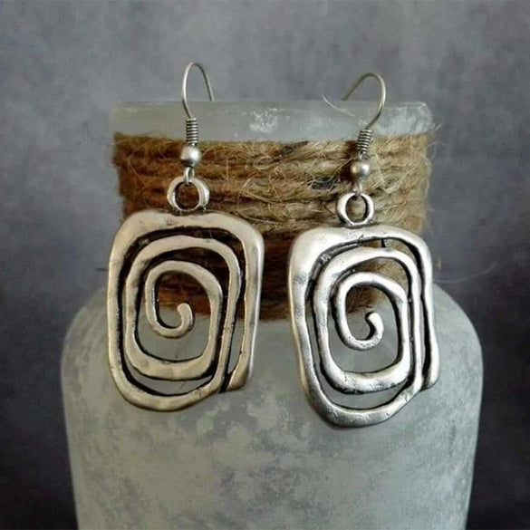 Alloy Geometric Spiral Hollow Square Electroplating Women's Earrings Creative Retro Style