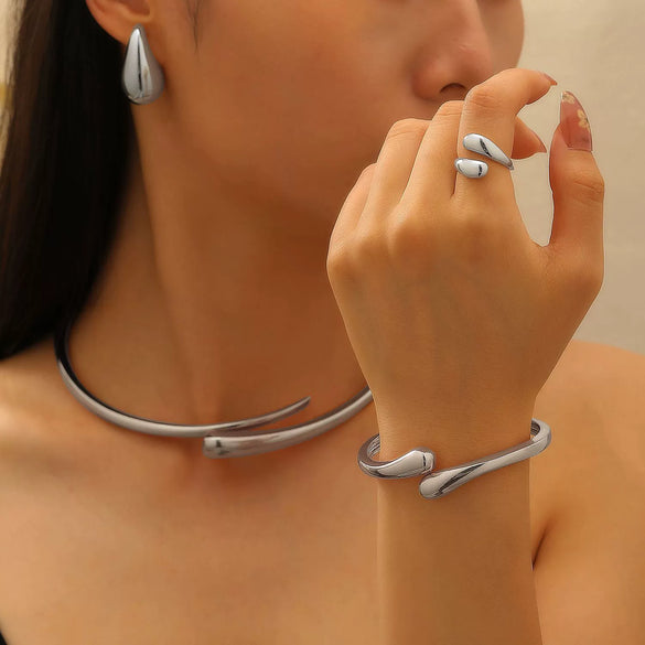 Alloy Geometric Spring Opening Bracelet Female Punk Style Electroplated