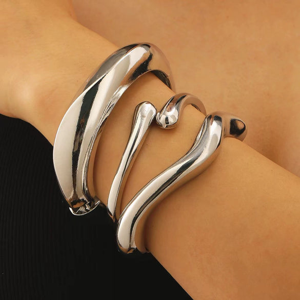 Alloy Geometric Spring Opening Bracelet Female Punk Style Electroplated