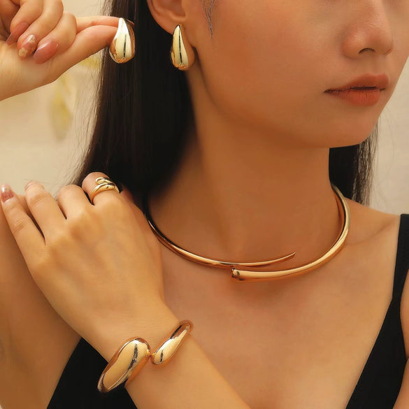 Alloy Geometric Spring Opening Bracelet Female Punk Style Electroplated