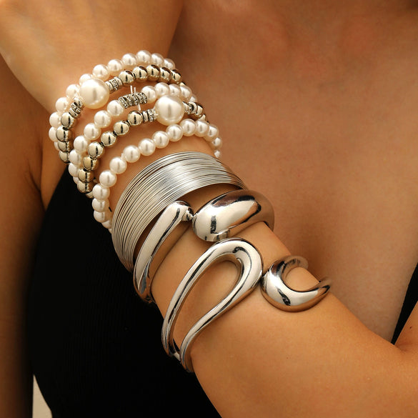 Alloy Geometric Spring Opening Bracelet Female Punk Style Electroplated