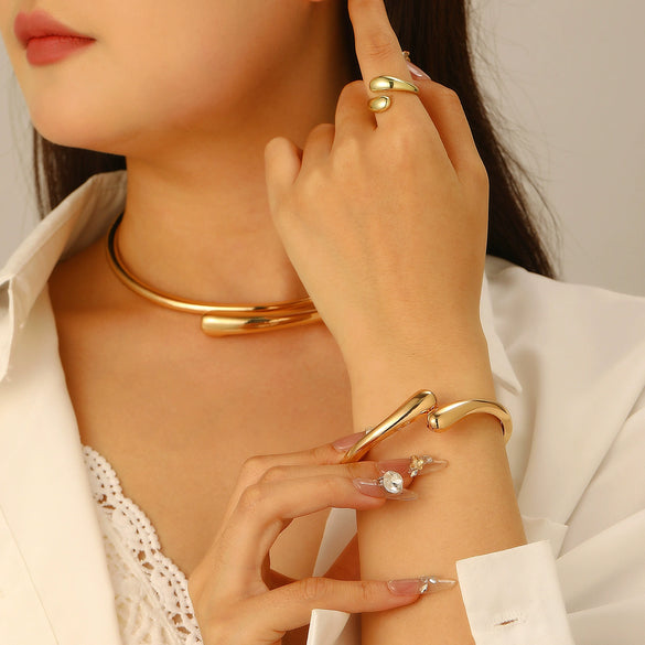 Alloy Geometric Spring Opening Bracelet Female Punk Style Electroplated