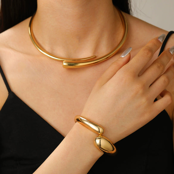 Alloy Geometric Spring Opening Bracelet Female Punk Style Electroplated