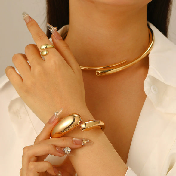 Alloy Geometric Spring Opening Bracelet Female Punk Style Electroplated
