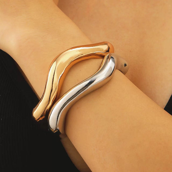 Alloy Geometric Spring Opening Bracelet Female Punk Style Electroplated