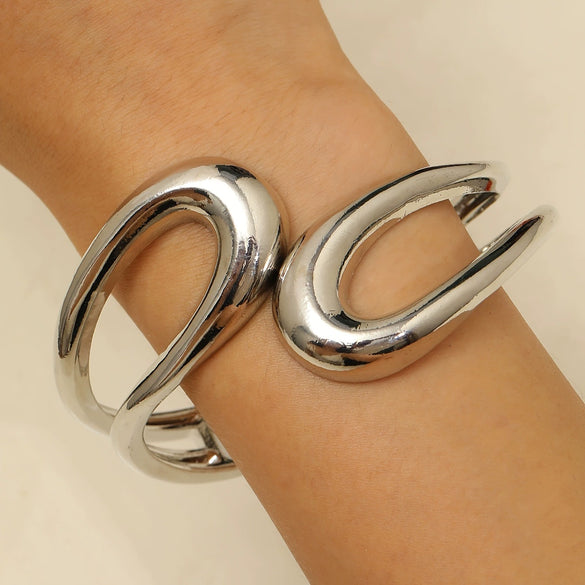 Alloy Geometric Spring Opening Bracelet Female Punk Style Electroplated