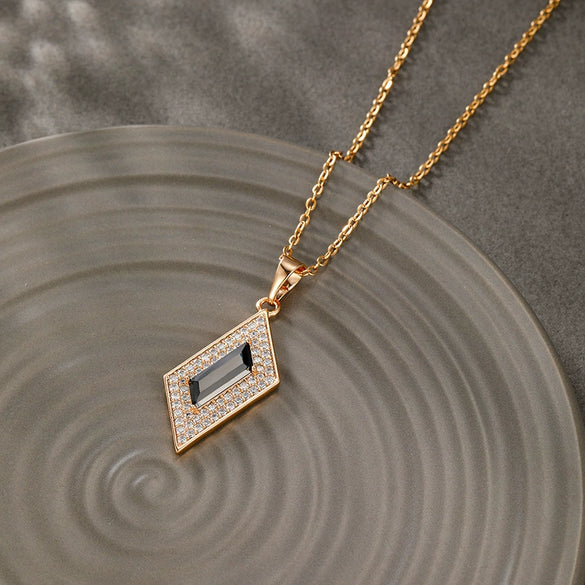 Alloy Geometric Square Casual Necklace Pendant Electroplated With 18K Gold And Microinlaid Zircon
