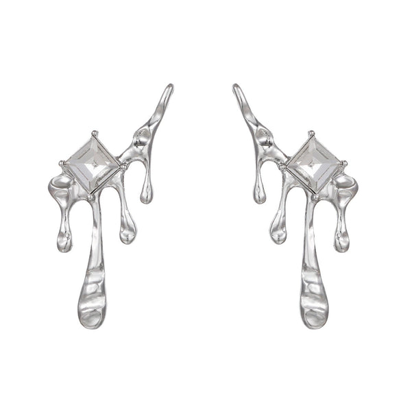 Alloy Geometric Square Diamond Dripping Wax Earrings Electroplating Women's Highend Cold Style