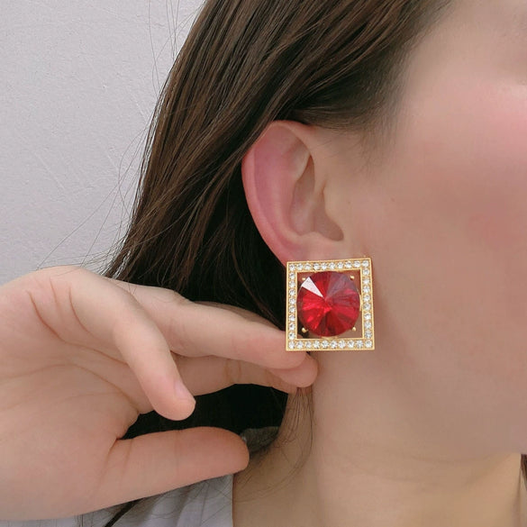 Alloy Geometric Square Diamond Earrings