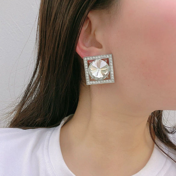 Alloy Geometric Square Diamond Earrings