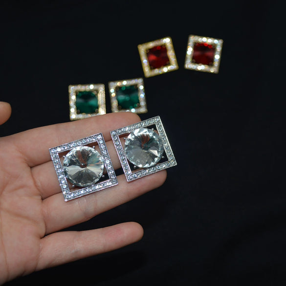 Alloy Geometric Square Diamond Earrings