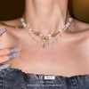 Alloy Geometric Square Diamondembedded Light Luxury Style Necklace For Women Electroplated