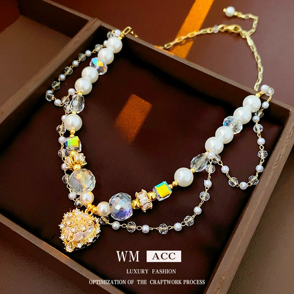 Alloy Geometric Square Diamondembedded Light Luxury Style Necklace For Women Electroplated