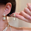Alloy Geometric Square Earrings For Women With Cat's Eye Stone And Sparkling Diamond Electroplated Light Luxury Highend