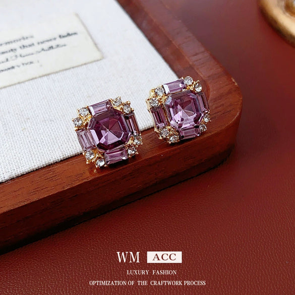 Alloy Geometric Square Earrings Set With Diamonds Sophisticated Style Women's