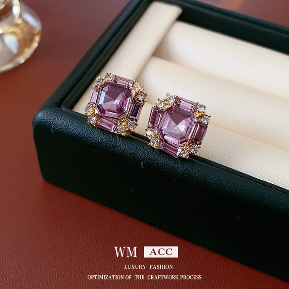 Alloy Geometric Square Earrings Set With Diamonds Sophisticated Style Women's