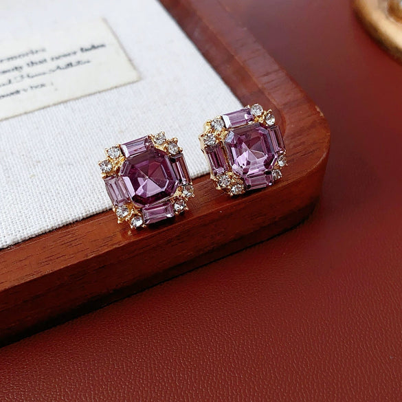 Alloy Geometric Square Earrings Set With Diamonds Sophisticated Style Women's