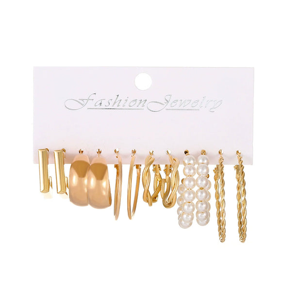 Alloy Geometric Square Earrings Set With Electroplating Simple Retro Pearl Style For Women