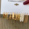 Alloy Geometric Square Earrings Set With Electroplating Simple Retro Pearl Style For Women