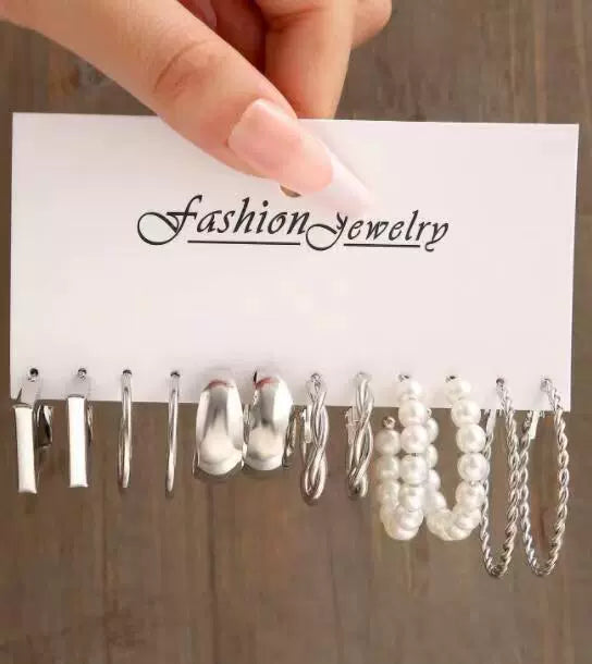 Alloy Geometric Square Earrings Set With Electroplating Simple Retro Pearl Style For Women