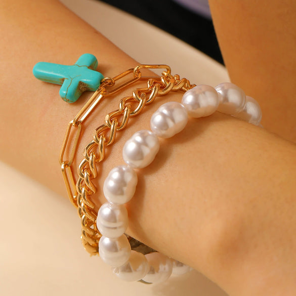 Alloy Geometric Star Shape Pendant Multi Layer Bracelet With Electroplating Unisex