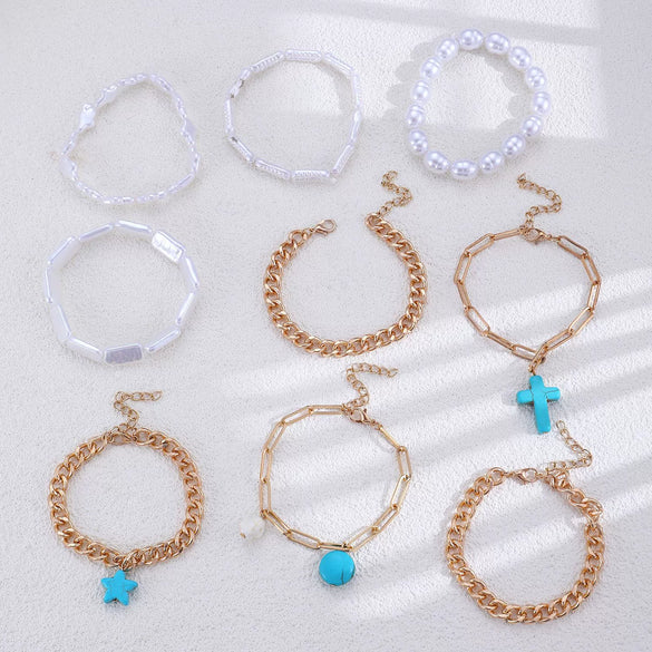 Alloy Geometric Star Shape Pendant Multi Layer Bracelet With Electroplating Unisex