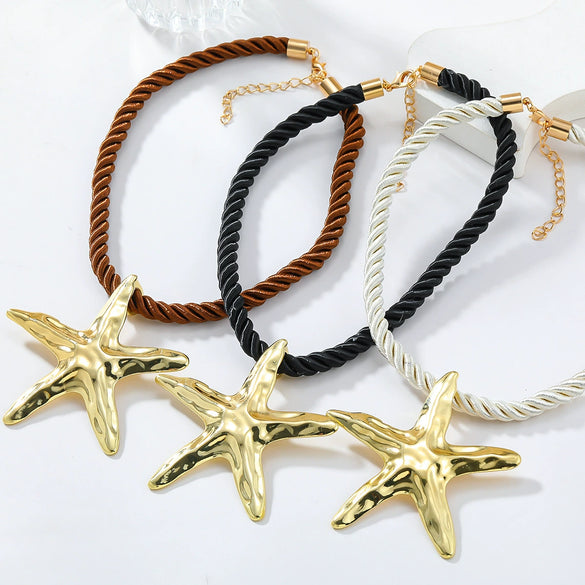 Alloy Geometric Starfish Ocean Wind Women's Necklace And Earrings With Electroplating