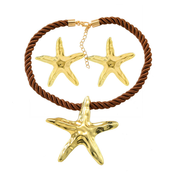 Alloy Geometric Starfish Ocean Wind Women's Necklace And Earrings With Electroplating