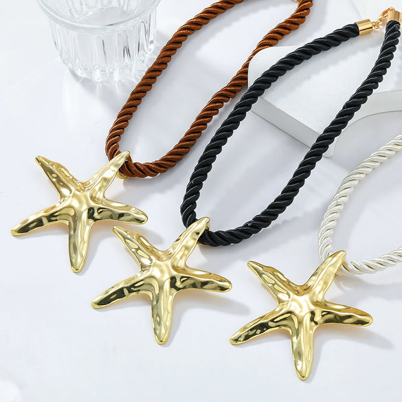 Alloy Geometric Starfish Ocean Wind Women's Necklace And Earrings With Electroplating