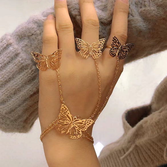 Alloy Geometric Style Electroplated Butterfly Love Finger Ring For Women